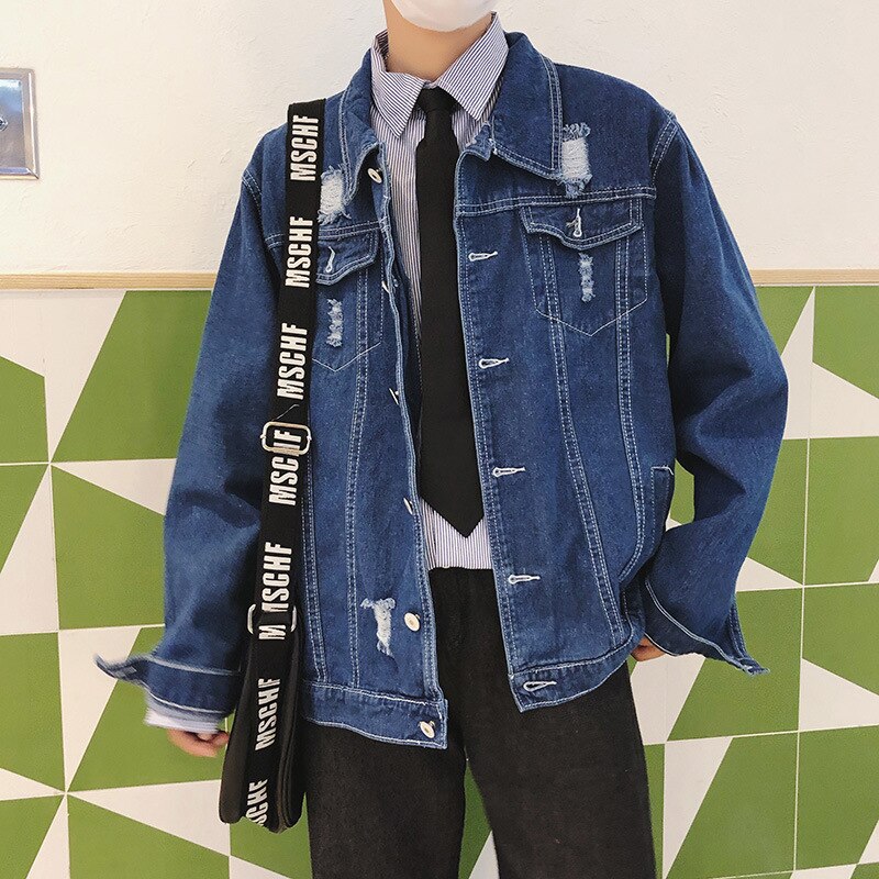 Casual Ripped denim jacket men's spring autumn Korean autumn handsome clothes casual men's jacket