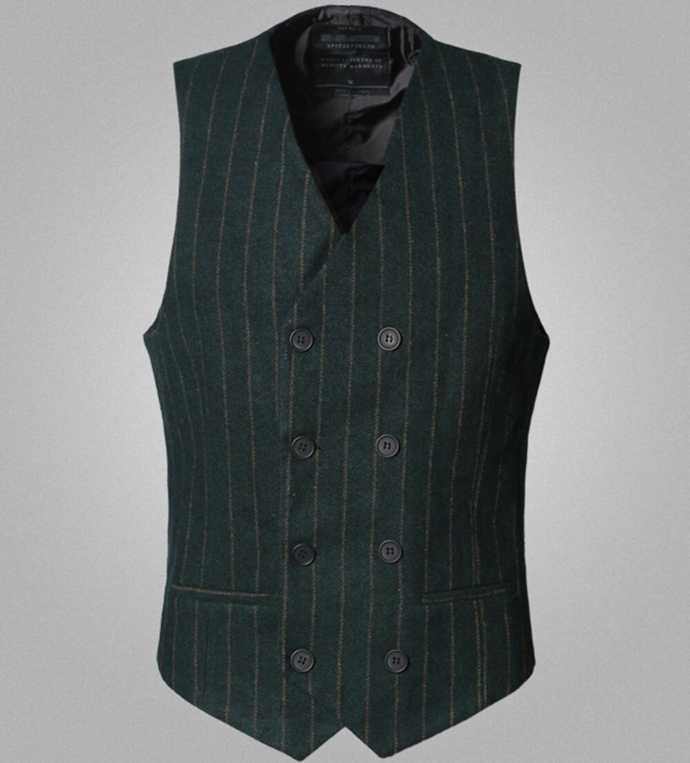Mens Casual Suit Vest V Neck Notch Army Green Waistcoat Casual Formal Double-breasted Business Vest Groomman For Wedding Vest