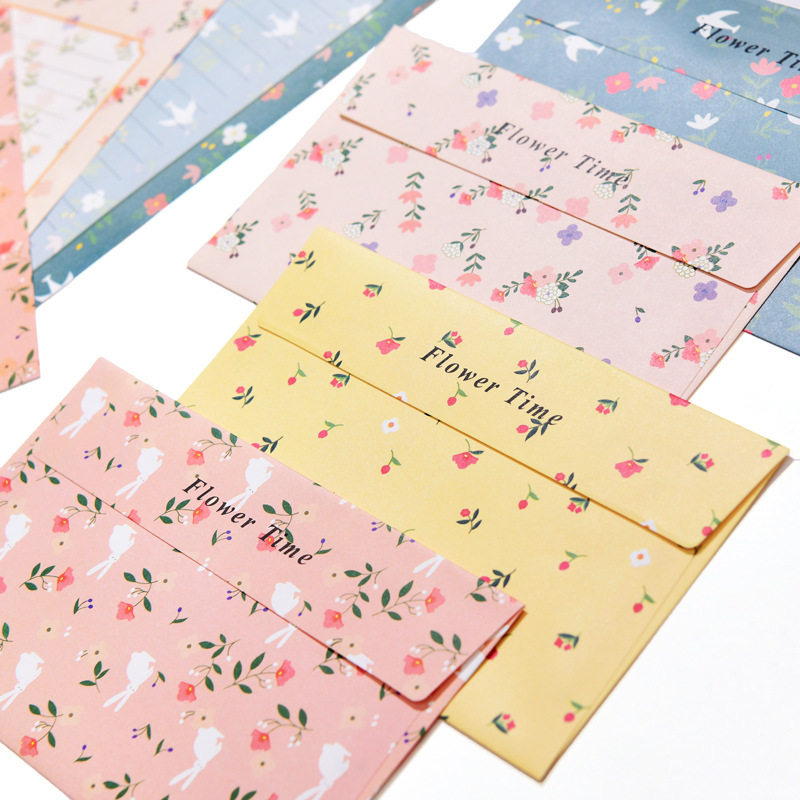 12 feuilles lettre papier 6 pièces enveloppe ensemble Kawaii fleur écriture papier enveloppe lettre Pad dessin carte de voeux avec enveloppes