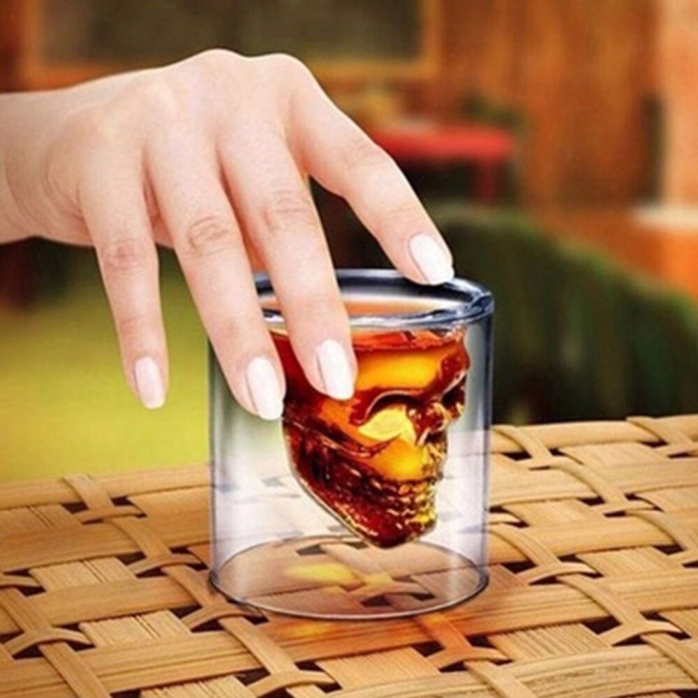 Vaso de chupito con cabeza de Calavera, divertido , de cristal, 25ml, transparente, de Halloween, 1 unidad
