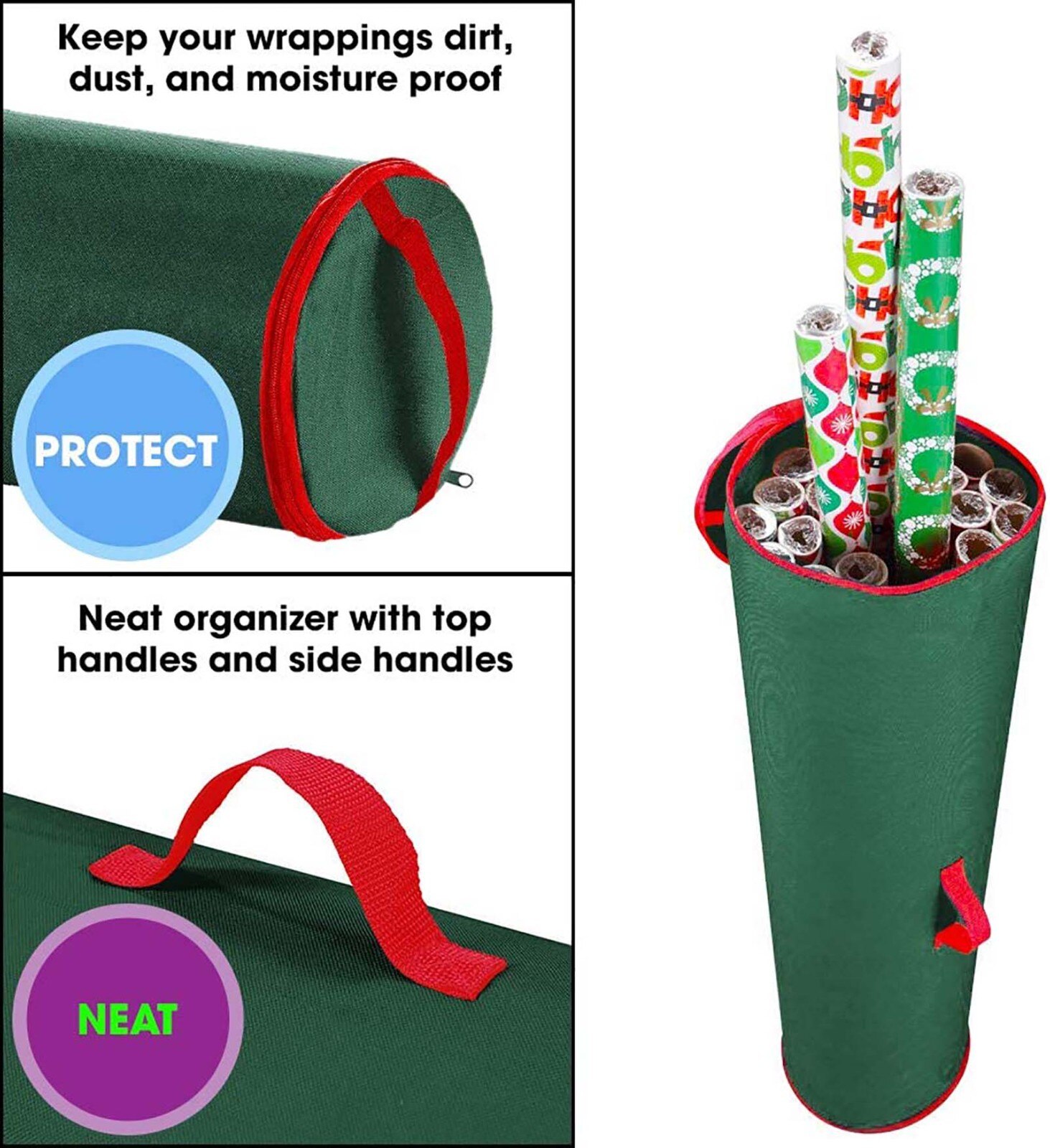 Christmas Wrapping Paper Storage Bag Container Fits 14-20 Wrap Rolls