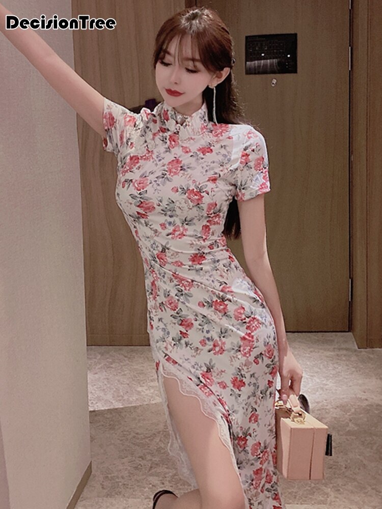 Chinese Jurk Cheongsam Moderne Qipao Korte Avondjurk Traditionele Sexy Nachtclub Retro Cheongsam Chinese Jurk