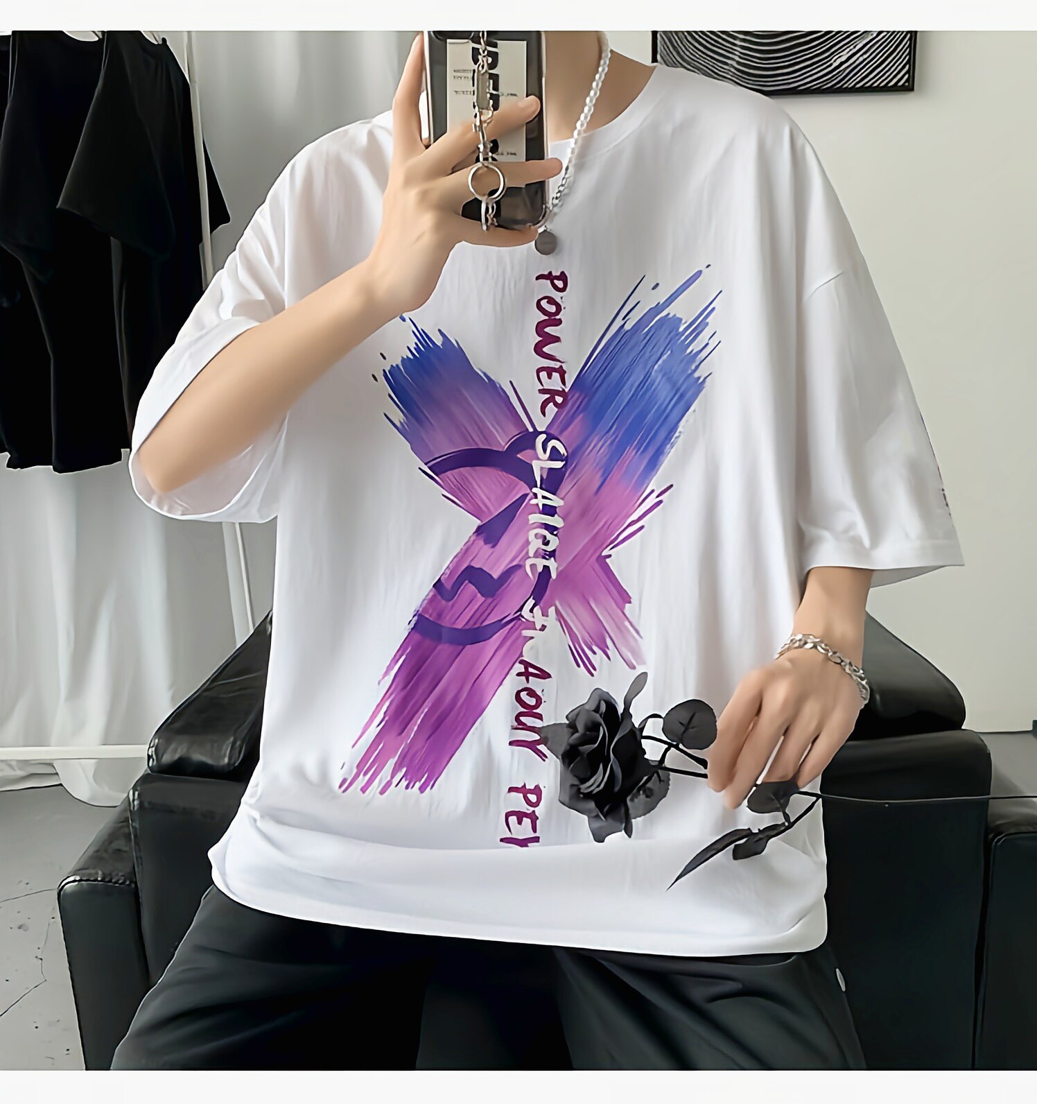 Man kortærmet t-shirt sommer trend print afslappet kortærmet ins japansk stil løs medfølende tshirt: Hvid / Asiatisk størrelse xl