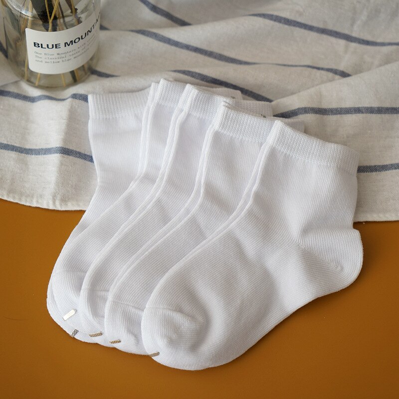 5 Pairs Neue Frühjahr Stil Reine Weiße Baumwolle Weiche Kinder Schule Socken Jungen Mädchen Sport kinder Socken: White(long) / 3-5years