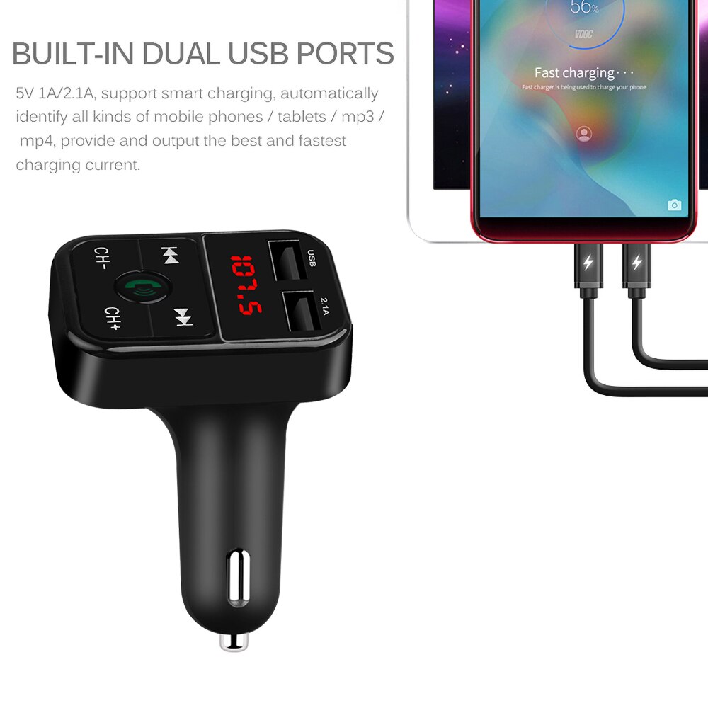 Kebidu Draadloze Bluetooth Telefoon Oplader FM LCD MP3 Speler Zender USB Car Charger 2.1A Auto-accessoires Handsfree Car Kit