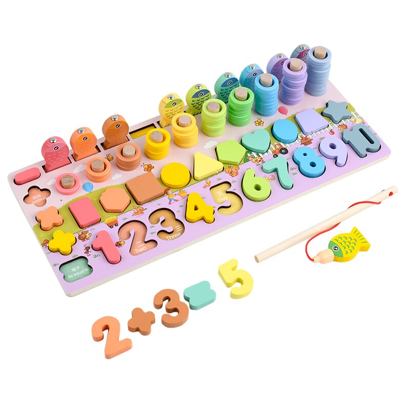Giocattoli educativi in legno Montessori per bambini scheda matematica conteggio della pesca numeri forma digitale abbinamento educazione precoce giocattoli regalo per bambini: A012