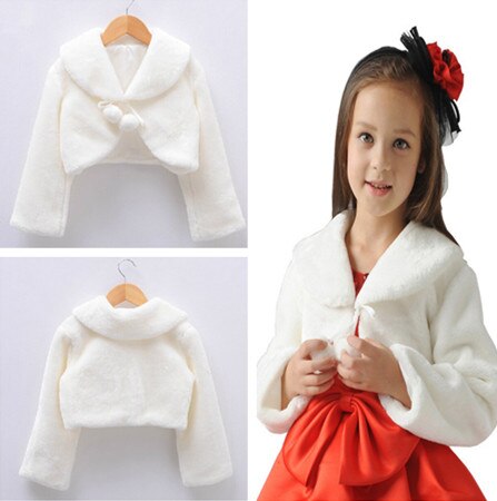 Kids Meisje Ivoor Lange Mouwen Warm Wedding Mantel Fur Trim Junior Cape Voor Jurk Bloem Meisje Bolero