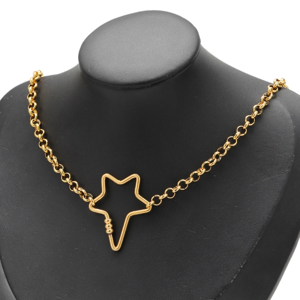 4pcs Stainless Steel Heart Screw Locking Clasp Gold Oval Star Carabiner Clasps for Necklace Bracelet Keychain Making