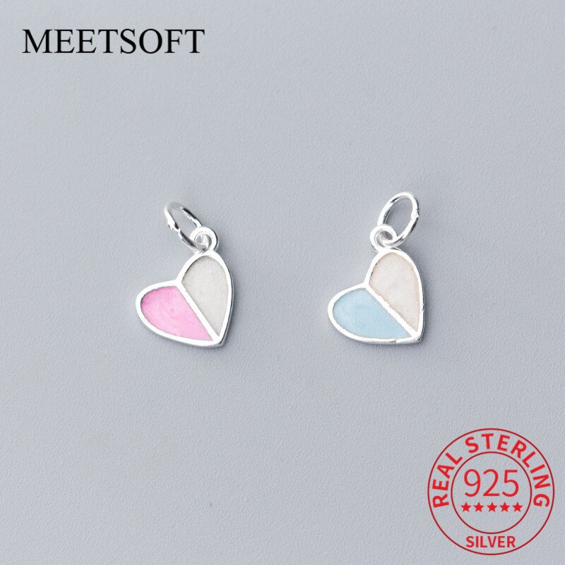MEETSOFT-Colgante romántico de Plata de Ley 925 con corazón azul y rosa, joyería fina hecha a mano, accesorio