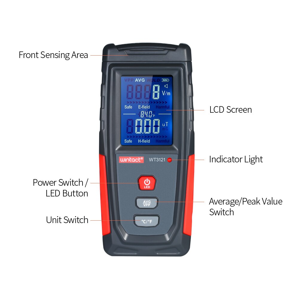 WT3121 Handheld EMF Meter Electromagnetic Radiation Tester Electric Field Electron Magnetic Field Dosimeter Detector