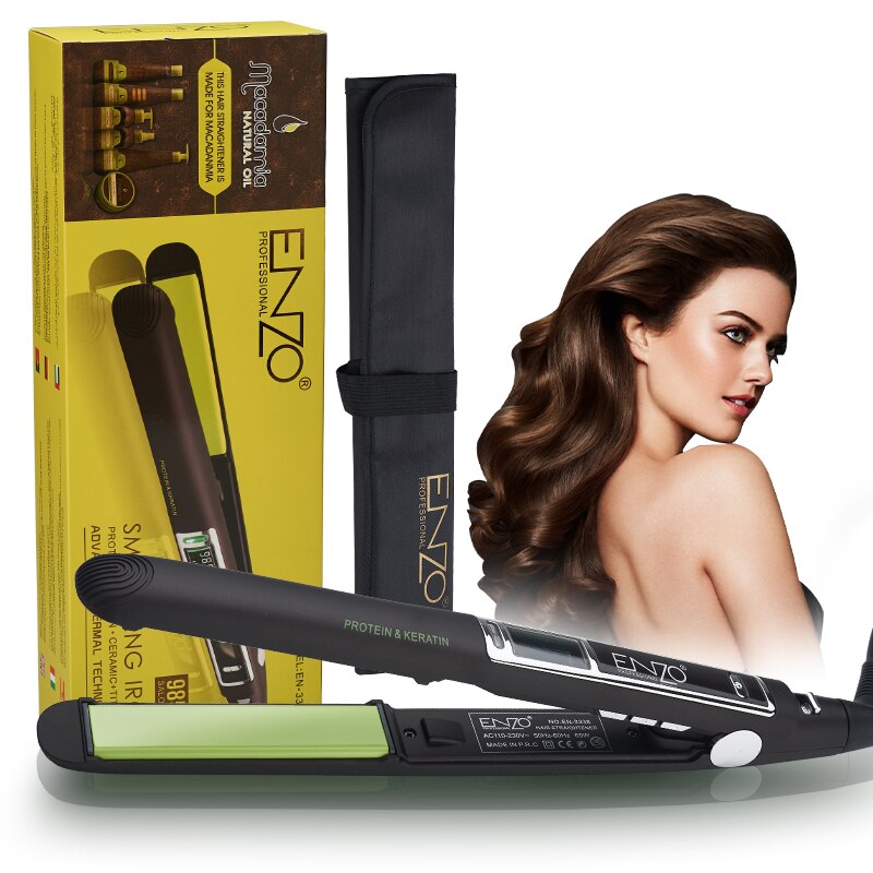 ENZO Hair Straightener Fast Heating Ceramic Flat iron 2 in 1 Hair Straightener Curler Curling Salon Styling Tools