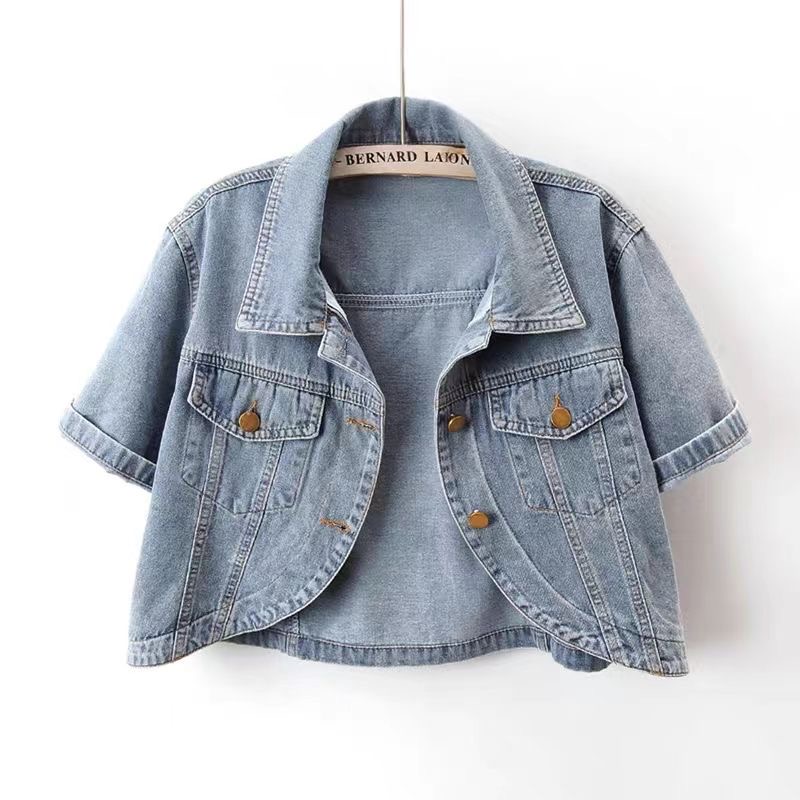Zomer Joker Casual Korte mouwen Denim Jas 2025 Vrouwen Korte Blouse Sjaal Vest Vrouwelijke Jaqueta Jeans Feminina: XXXL / Black