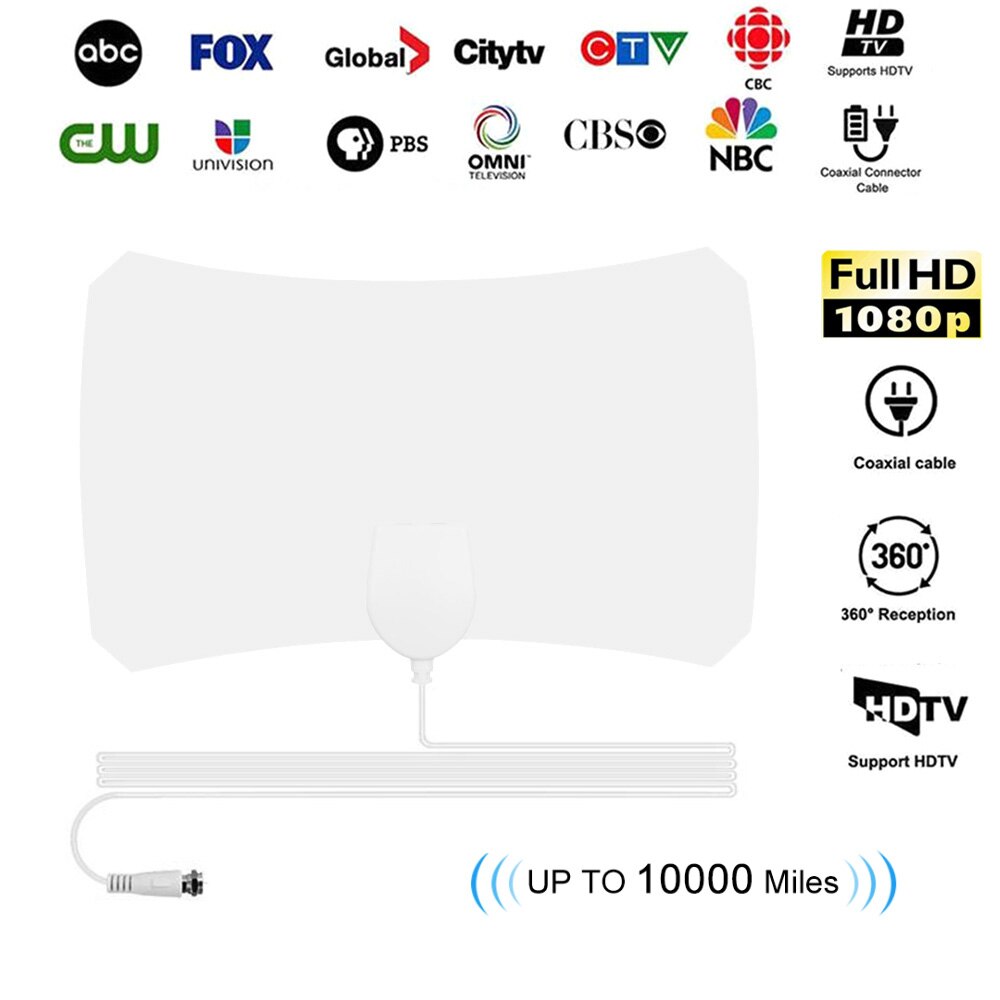 Indoor 10000 Miles Digital Antena 1080P HD TV Box Digital Antenna TV Aerial Amplified HDTV Antenna Indoor Aerial HD Flat