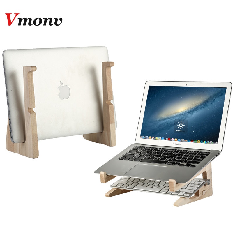 2 In 1 Hout Laptop Stand Houder Toegenomen Hoogte Opslag Stand Notebook Verticale Base Cooling Stand Voor Macbook 13 15 inch Mount
