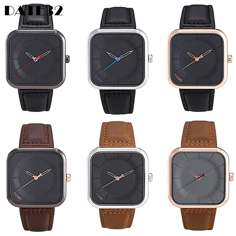 Casual Watch for Men Simple Square Dial Case Men Quartz Wrist Watches Leather Wristwatch Mens Minimalist Black Brown Clock