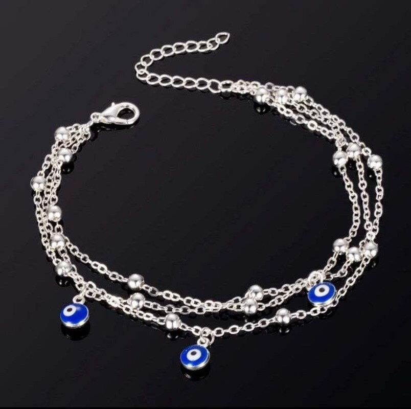 Lucky Eye Blue Turkish Eye Anklet Gold Silver Color Foot Chain Ankle Bracelet Adjustable for Women Girls Jewelry