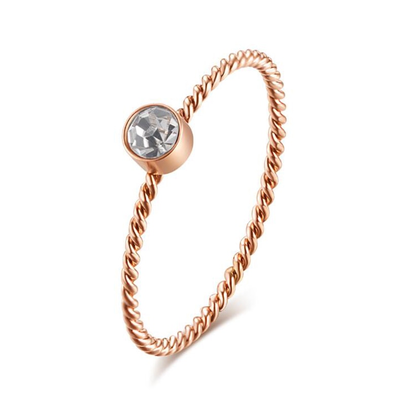 Femminile Piccolo Anello In Oro Rosa di Colore Intrecciati In Acciaio Inox Anello di Coda per Le Donne AAA + Cubic Zirconia Anello di Fidanzamento di Nozze