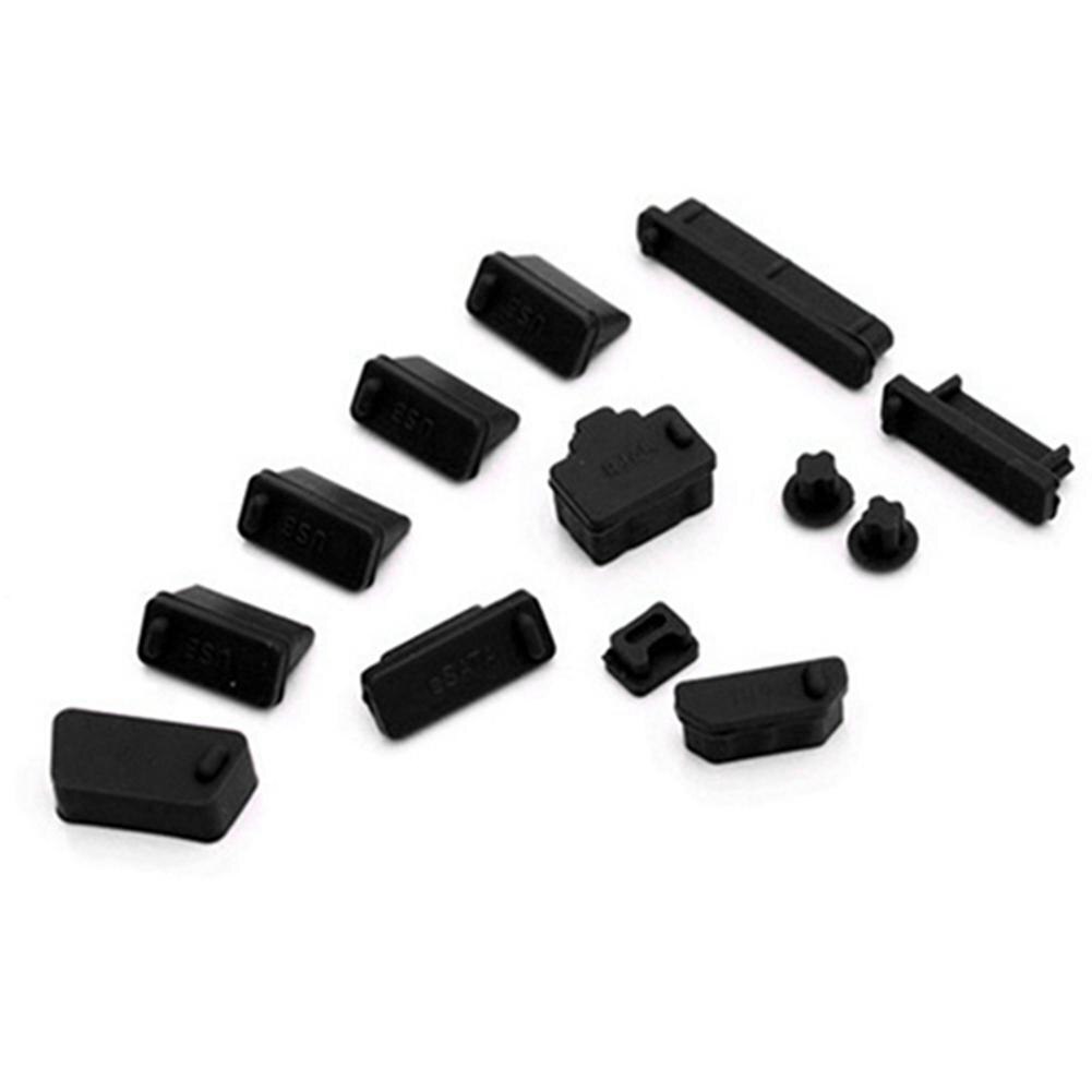 13 Stks/set Universele Laptop Notebook Siliconen Anti Dust Ports Cover Plug Cap: Black