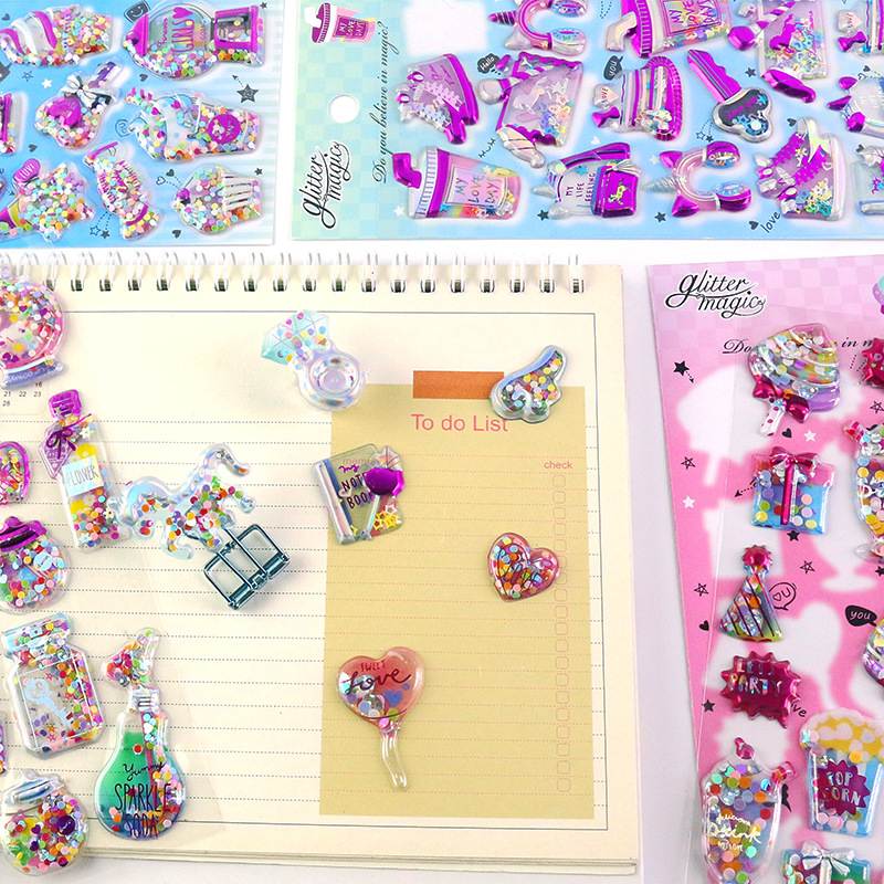 Prinzessin funkeln Aufkleber Glänzende Bling Pailletten Treibsand Einhorn Sterne Kosmetische Aufkleber Dekoration Spielzeug Wiederverwendbar