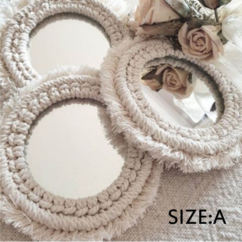 Bohemisk dekor vägg hängande vardagsrum speglar cirkel stor blomma vintage glas macrame mandalahome sovrum vägg deor spegel