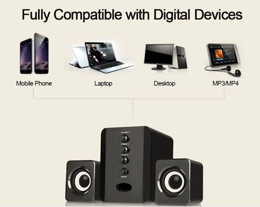 Combinatie Speakers Usb Wired Bass Stereo Muziekspeler Subwoofer Sound Box Voor Pc Smart Telefoons Stereo Speakers