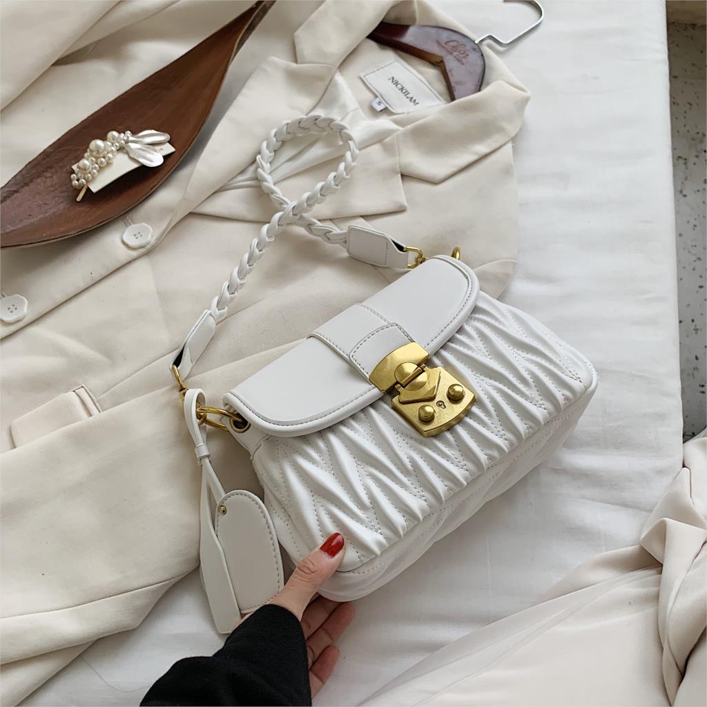 femme carré aisselle sac en cuir PU femmes concepteur sac à main serrure épaule sac de messager: White