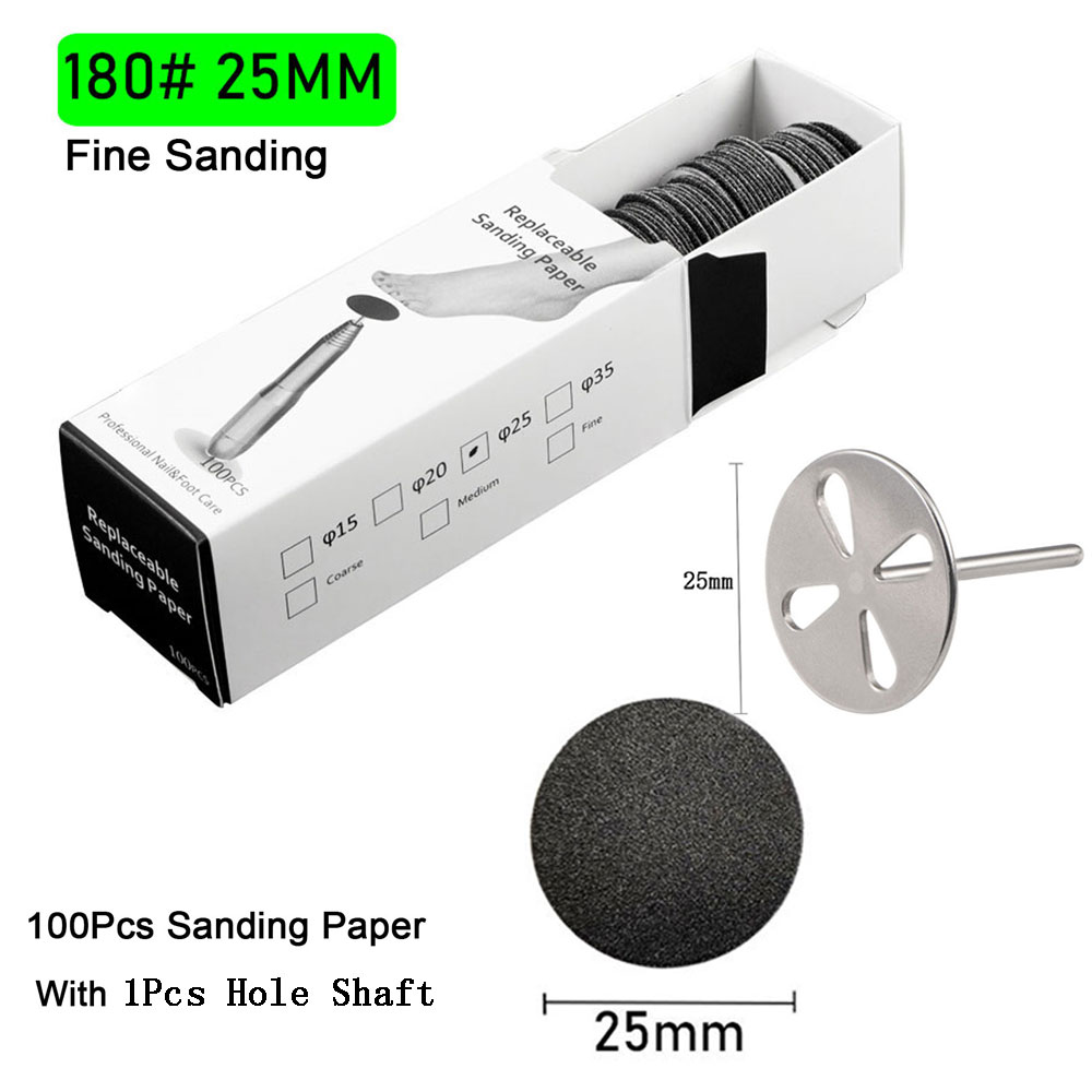 Papel de lija con boquilla de Metal para limas de pies, herramienta para quitar callos de piel muerta, herramienta de pedicura para cutículas, juego de papel de lija, 100 Uds.: Negro