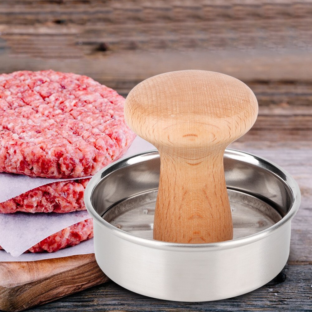 Forma de cozinha de aço inoxidável, redonda, para hambúrguer, prensa para carne, grelhar, prensa para fazer hambúrguer, 1 peça