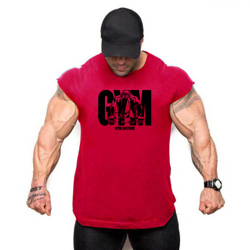 Sommargymmärke för män, bodybuilding och fitness, stringer-linne, sportväst, muskel-ärmlös tröja, träningslinnen