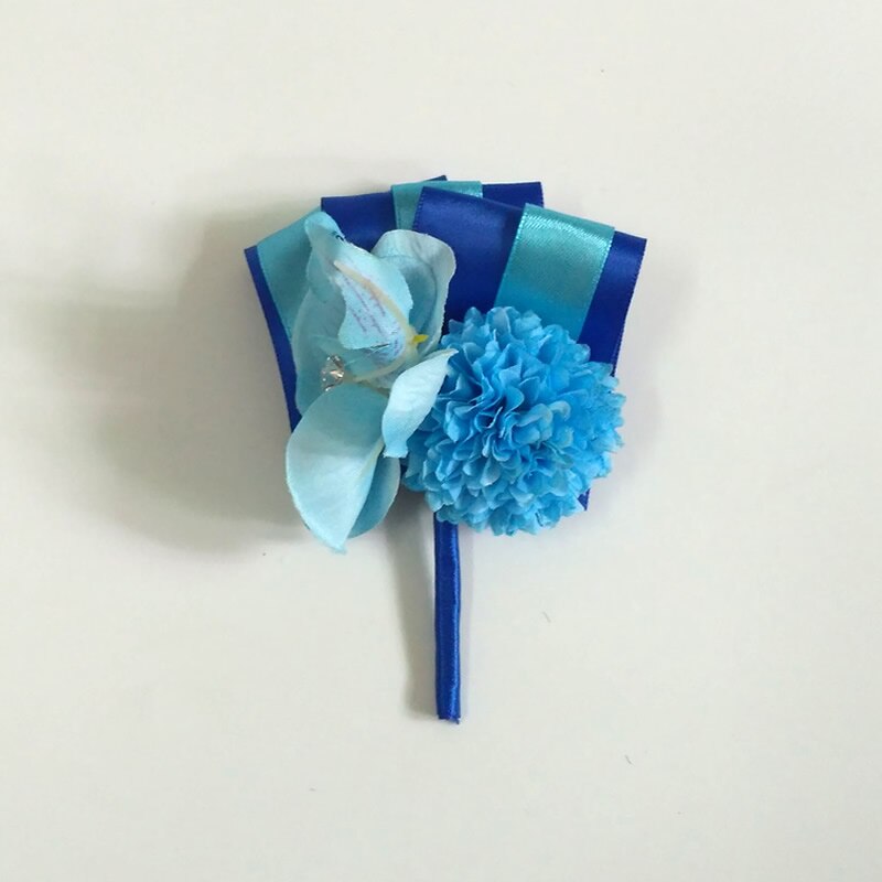 Kyunovia Blume Blume Ich bin Knopfloch Hochzeit Bräutigam Knopfloch Revers Stift Perle Armbinde Prom Ereignis Zubehör Party Handgelenk Korsage FE36: Boutonniere Blau