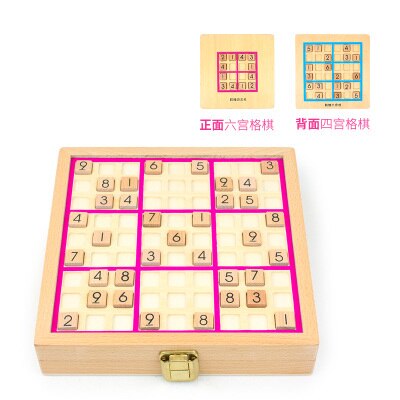 Juguetes de juego de Sudoku con cajón de madera, ajedrez volador, juguetes de inteligencia para niños, aprendizaje temprano de matemáticas, juguetes de Aprendizaje Temprano: Three in one pink
