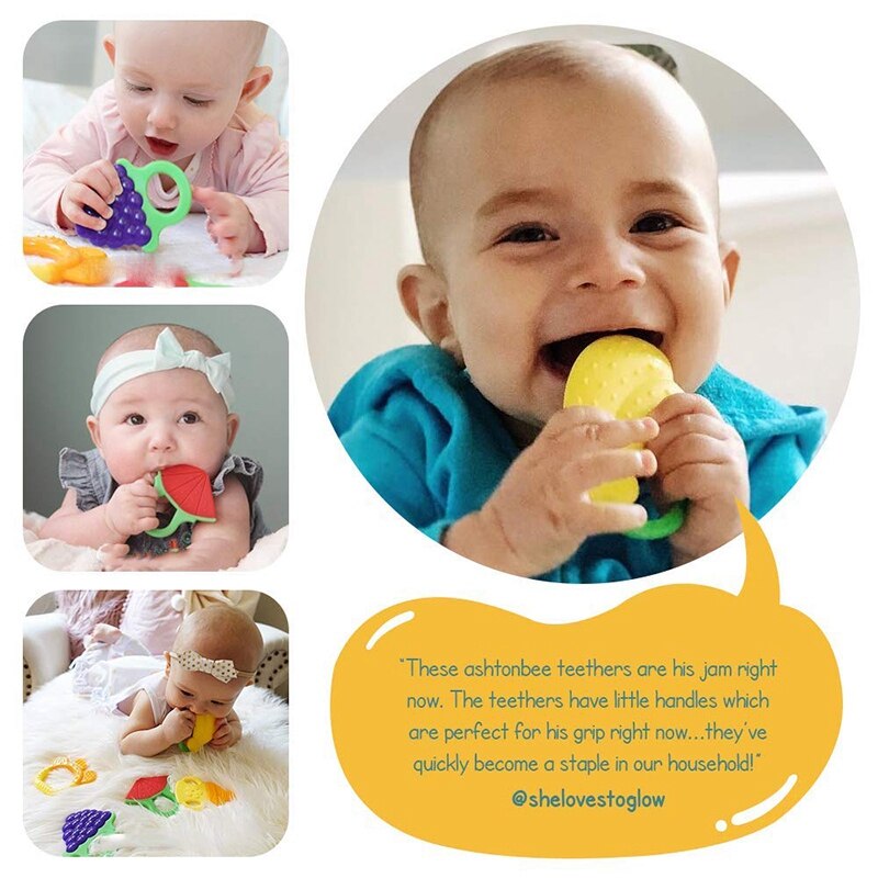 Siliconen baby-bijtspeeltjes 5- pack - bpa-natuurlijk, biologisch, vriezerbestendig bijtspeeltje voor baby's van 3 to tot 12 maanden oud