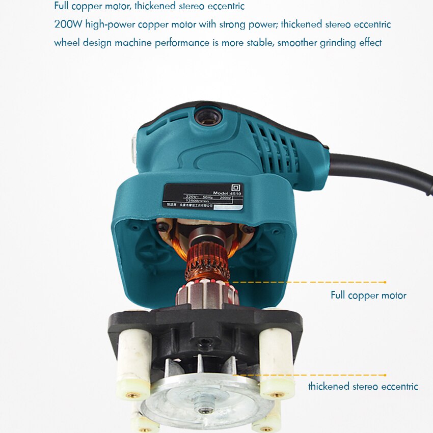 Szlifierka oscylacyjna z papierem ściernym x11 i podkładką piaskową x1, 100x100mm, 200 W, 13500 obr./min, szlifierka elektryczna polerka na meble z drewna metal