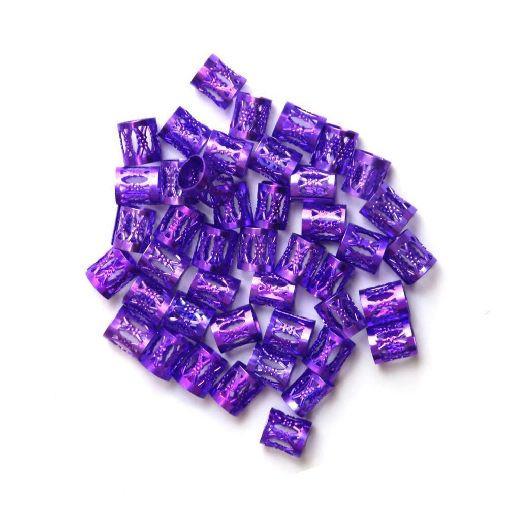 Anillo de cuentas para el pelo para niña y mujer, accesorio de plata y oro para el cabello, tubos trenzados para el cabello, puños, cuentas ajustables, Clip de cuentas de bloqueo de rastas para niños y mujeres: Morado