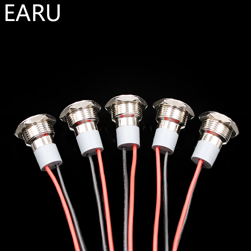 14mm IP67 Waterproof LED Metal Warning Indicator Light Pilot Signal Lamp + Wire 3V 5V 6V 12V 24V 110V 220v Red Yellow Blue Green