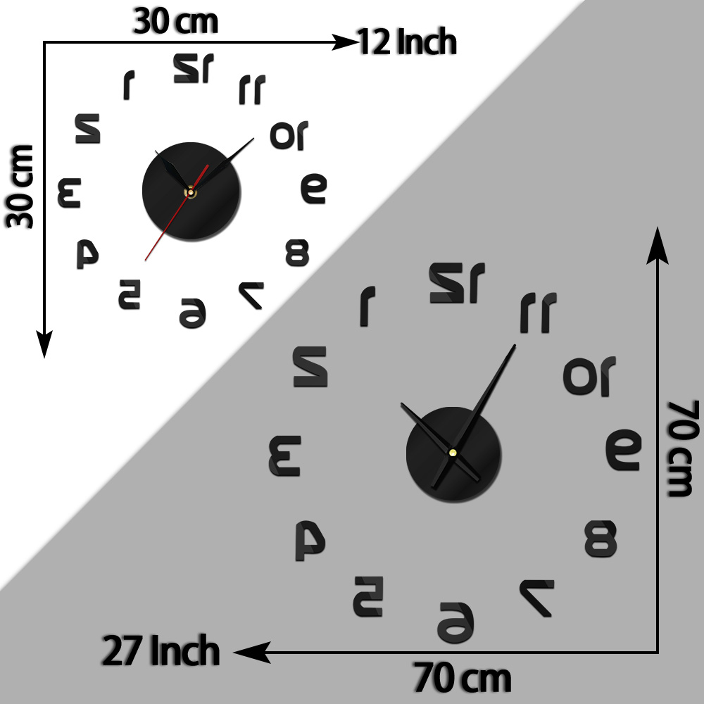 Backwards DIY Wall Clock Reverse Large Numer Wall Clock 3D Giant Mirror Sticker Huge Wall Watch Living Room Decoration