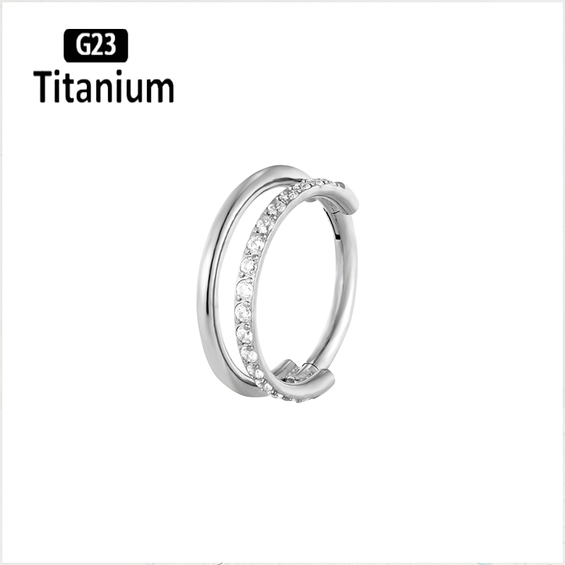 G23 titan piercing cz hoop höjdsegment ring clicker septum piercing näsringar tragus brosk helix läpp örhängen: Grå / Imiterad rodiumpläterad