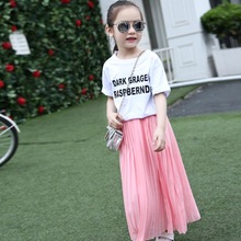 Piger lang nederdel børnetøj børn pink sorte plisserede nederdele teenagepiger nederdele sommer 8 10 12 14 16 år mor datter