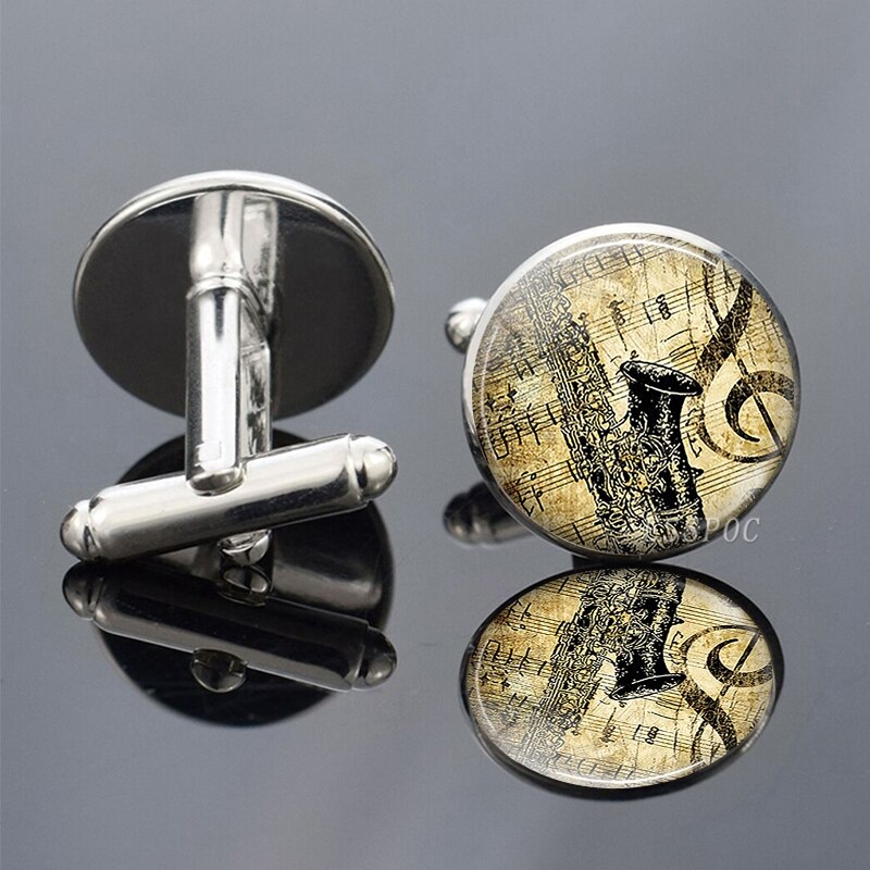 Musical Instruments Piano Flute Violin Guitar Music Symbol French Shirt Cufflinks for Men Wedding Cufflinks Cuff Links: size 8