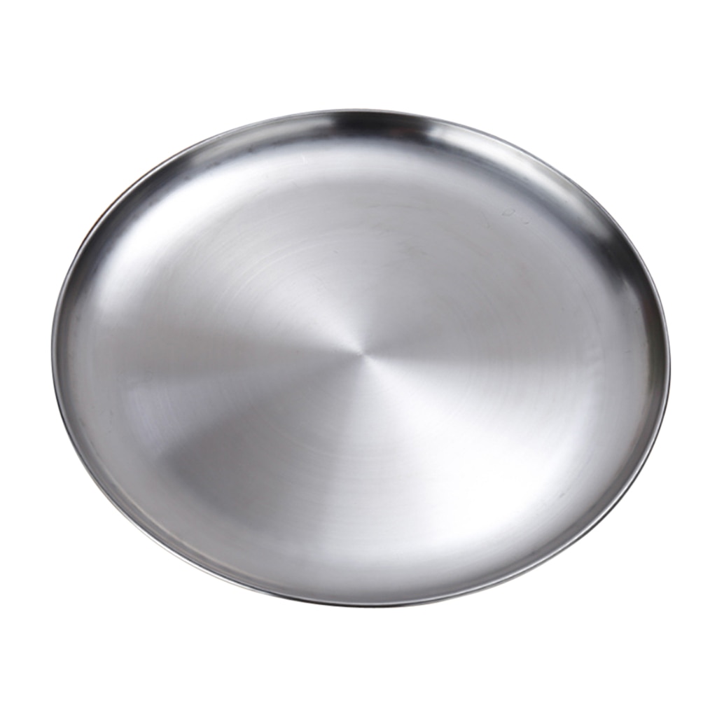 Stainless Steel Flat Dinner Plate Dish Plate Double Insulated Thick Platter Salad Plate For BBQ 14cm