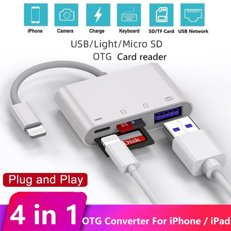 USB OTG Converter SD/TF Card Reader Adapter Lighting Plug Camera Card And Play Ata Converter For IPhone12/11Pro/XsMax/XR IPad
