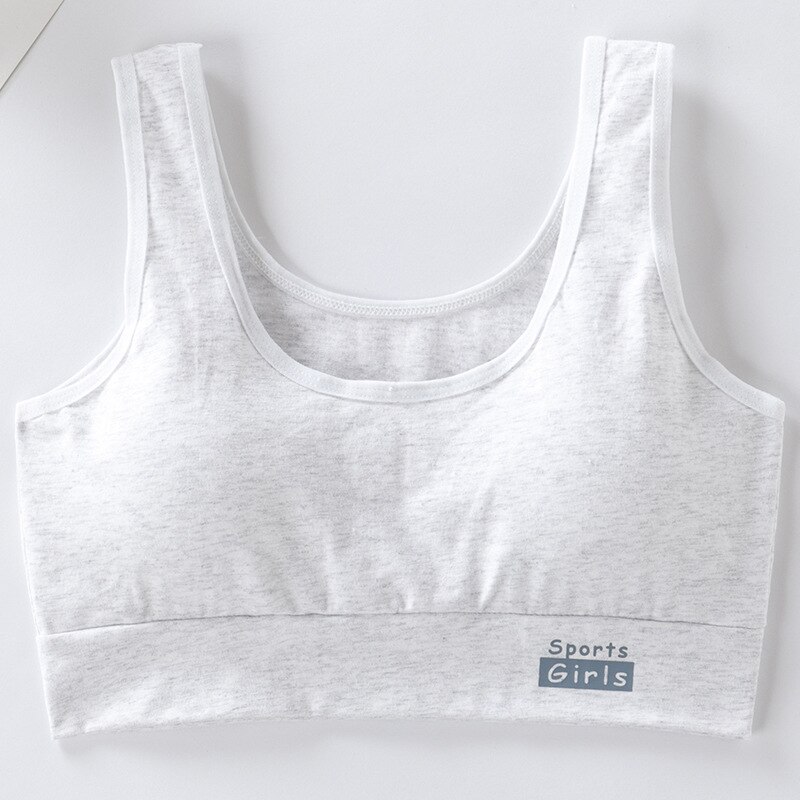 No Steel Ring Cotton Breathable Girls Bras 12years Old Developmental Underwear Junior High School Students Sports Vest Bras: Gray