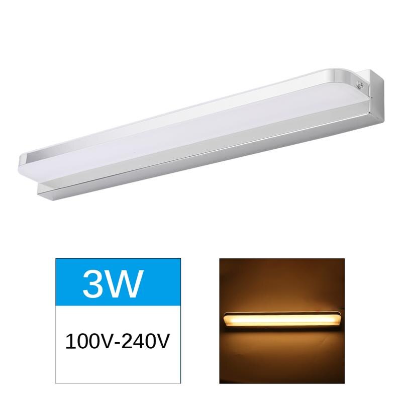 Moderne led spejllys 3w 9w 12w vægmonteret industriel væglampe badeværelseslys vandtæt akryl spejllys: Varm hvid / 3w 23cm