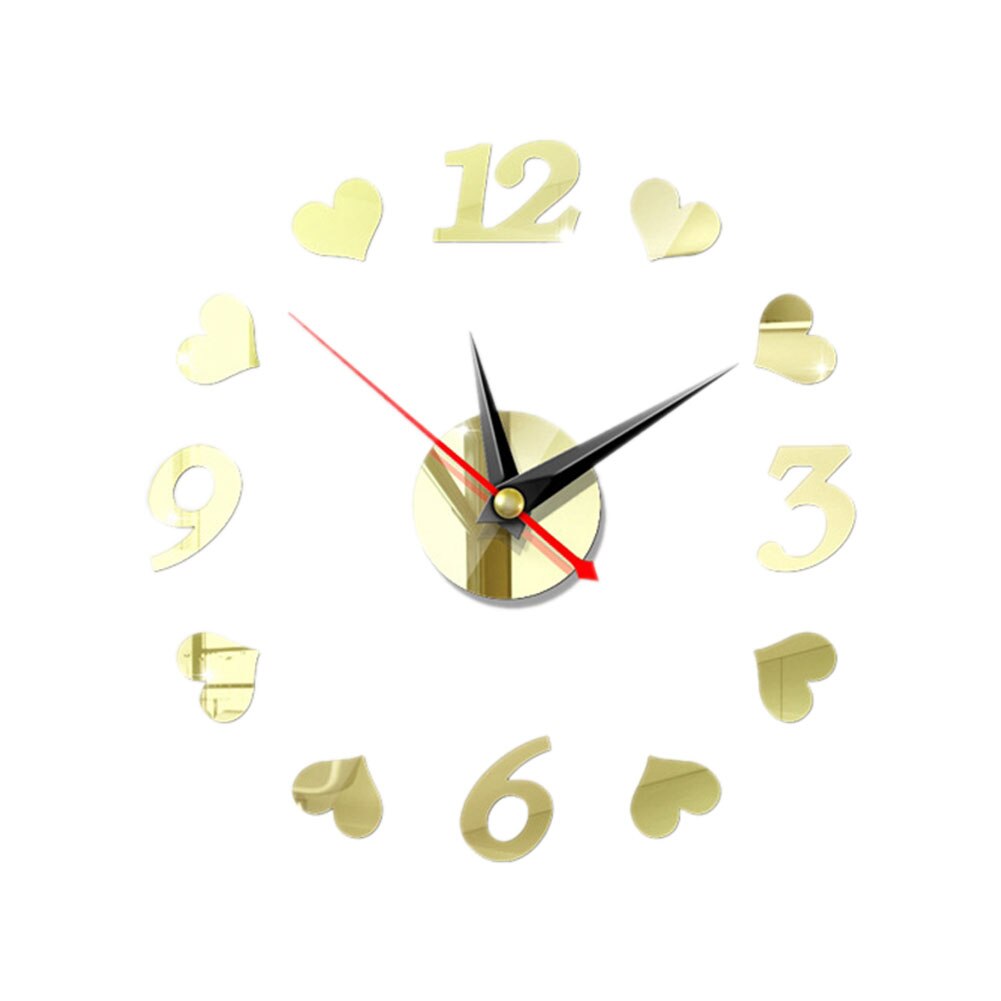 DIY Acrylic Mirror Wall Clock Modern Wall Sticker Clock Big Watch Silent Mirror Digital Clock Home Office School Decoration: Light Gold