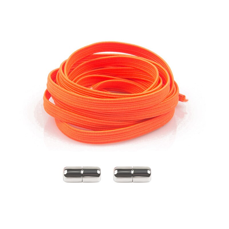 1 paar veters zonder strik, platte elastische veters, kindersneakers voor volwassenen, veters, snelle, luie veters, schoenveters met metalen capsulegesp: Oranje