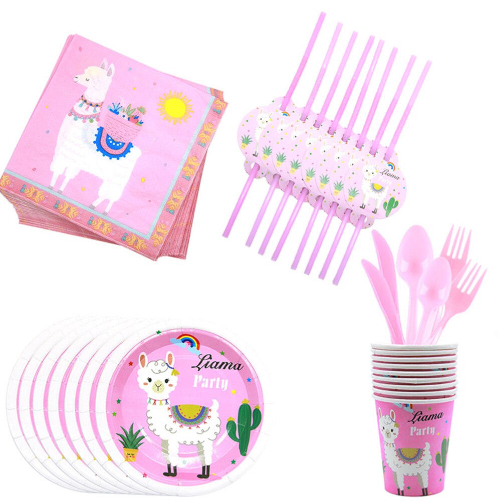 Llama Cactus – vaisselle jetable à motif d'alpagas, assiettes, gobelets, serviettes, décorations pour fête prénatale