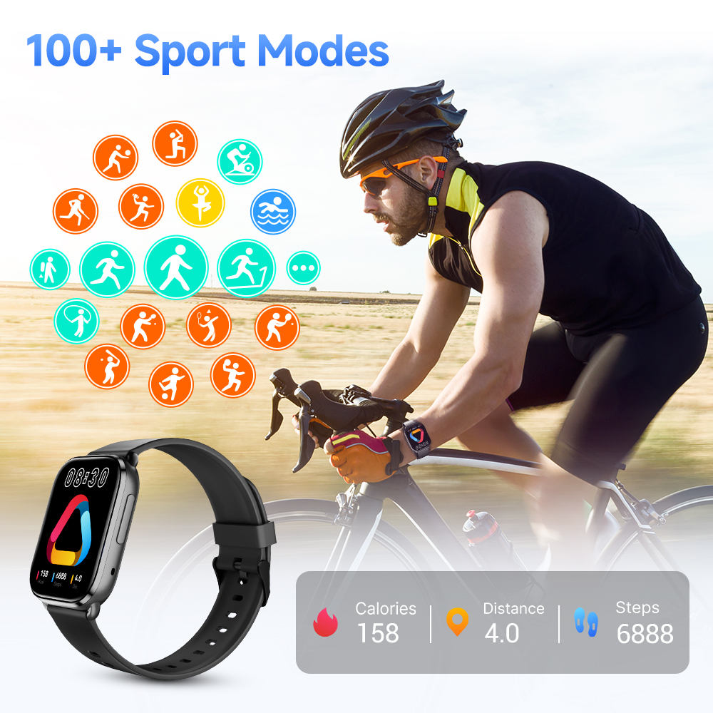 QCY-Montre connectée GS avec appels Bluetooth, écran tactile complet, suivi de la condition physique, plus de 2.02 modes sportifs, moniteur de santé, 100