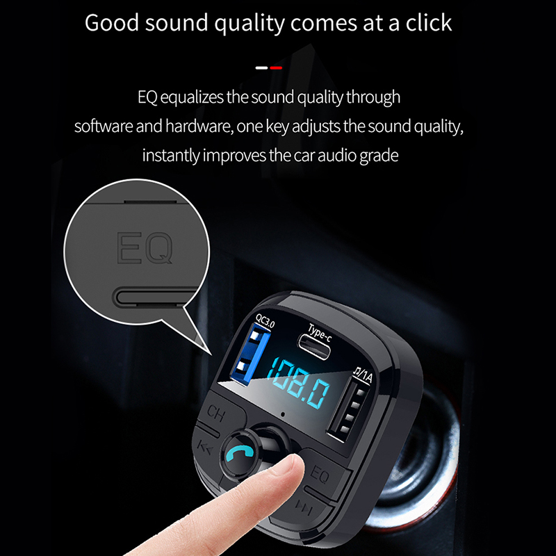 Onever Bluetooth 5.0 Fm Transmitter Car Kit MP3 Modulator Auto-oplader QC3.0 Dubbele Usb Met Led Rooster Screen Eq Modus