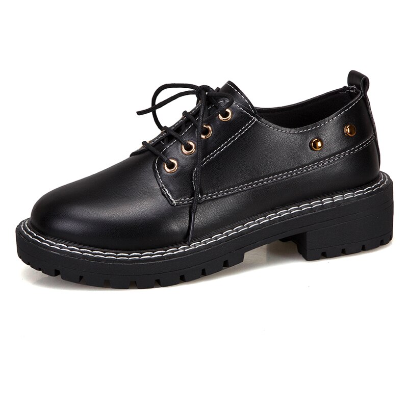 Brune oxfords kvinder bløde lædersandaler kvinder sorte vintage sko loafers platform sandeler brune oxfords til kvinder: Mat sort / 6