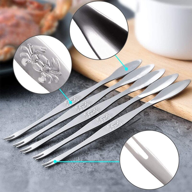 12 PCS Seafood Tools Set - 4 Crab Crackers, 4 Lobster Shell Forks, 4 Crab Leg Forks &amp; Storage Bag - Nut Cracker Set